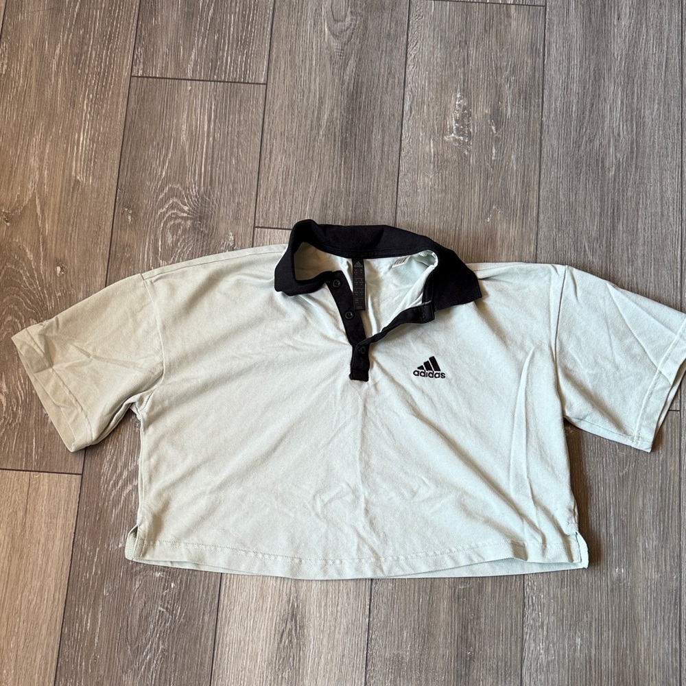 Adidas Cropped Pique Polo in Linen Green - Picture 5 of 13